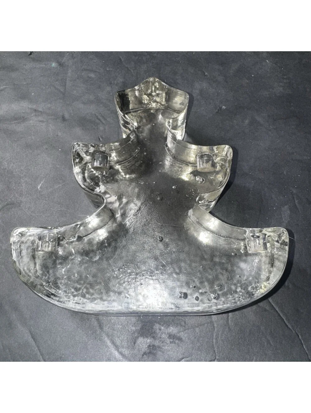 Vintage Thick Glass Christmas Tree Candle Holder MCM Candelabra Modernist Decor